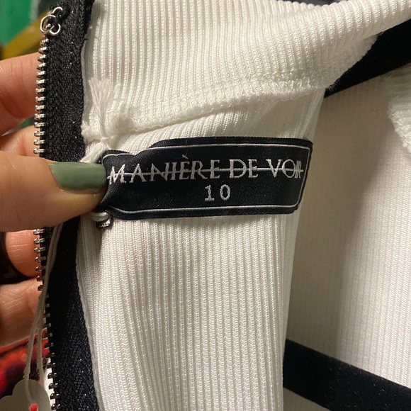 Manièr De Voir White Ribbed Mockneck Long Sleeve Bodycon Dress w/Leather Corset - Picture 6 of 6